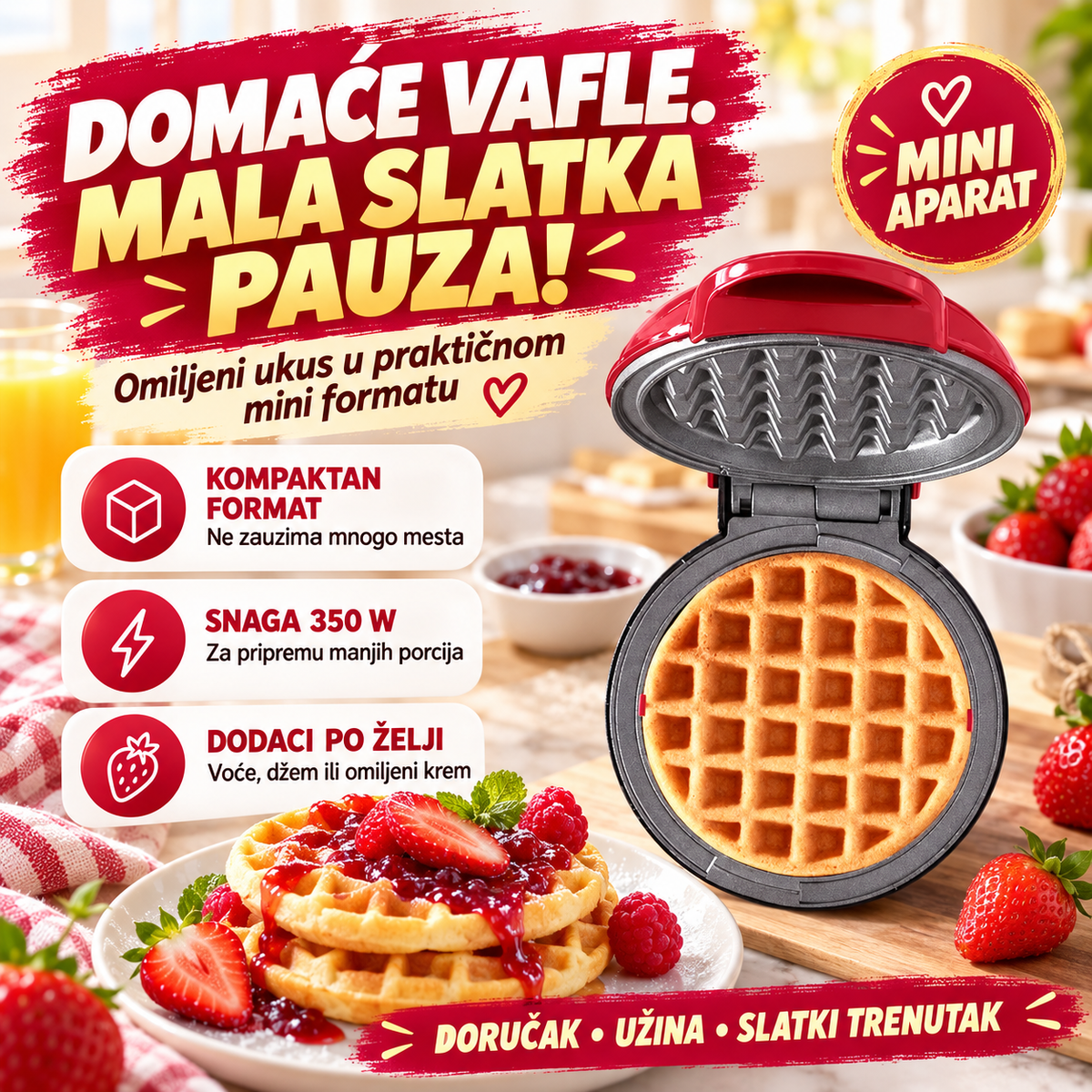 Mini aparat za bakine kolače i vafle 350 W – omiljena poslastica u malom formatu