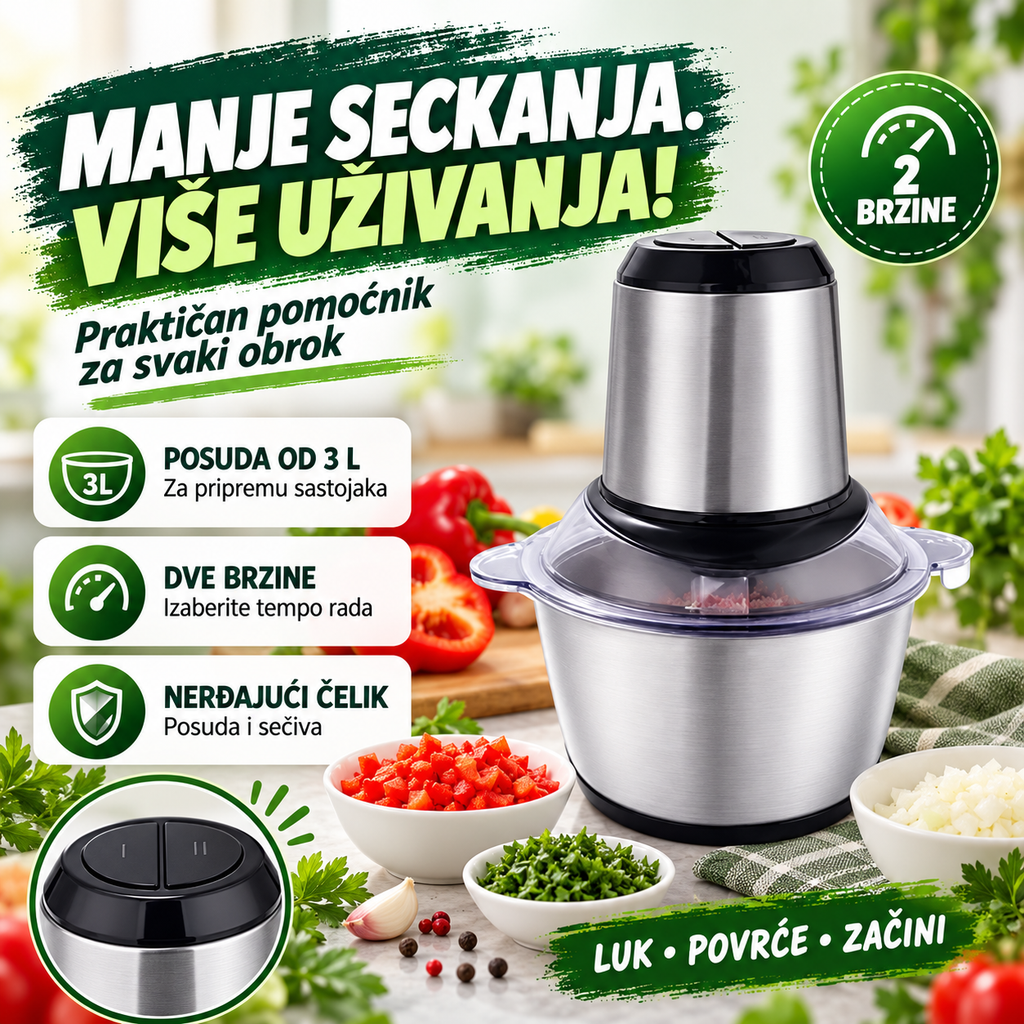 Električni secko 3 l sa dve brzine – brža priprema sastojaka za omiljena jela