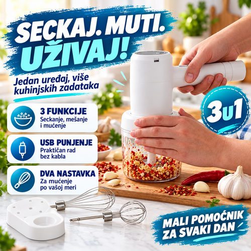 3u1 bežični secko i mikser – seckajte, mešajte i mutite bez kabla
