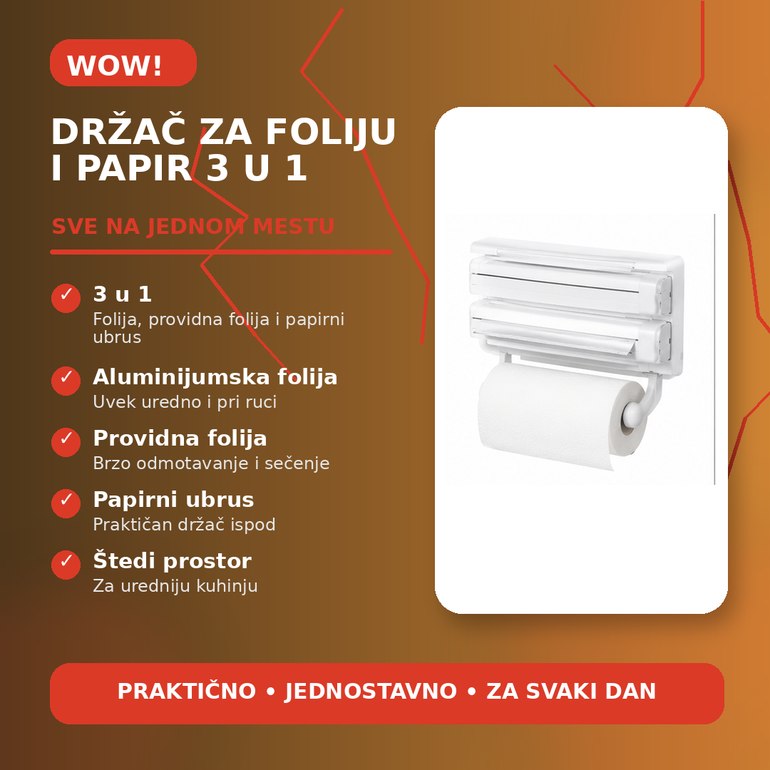Zidni držač za foliju i papirne ubruse 3 u 1