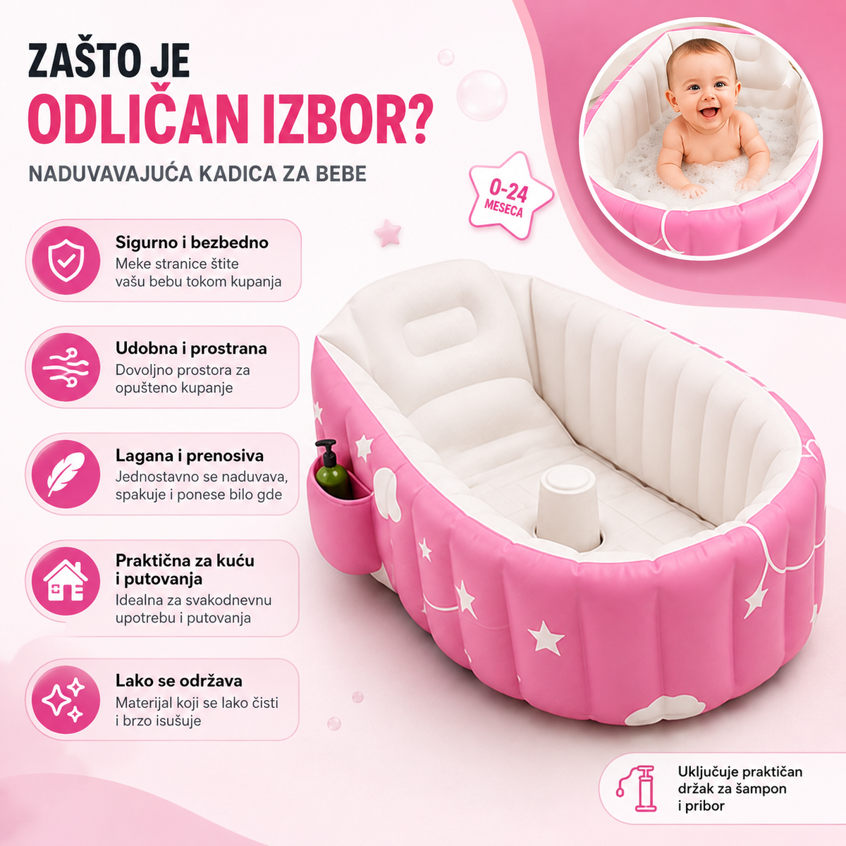 Naduvavajuća kadica za bebe Leedsooy 13001