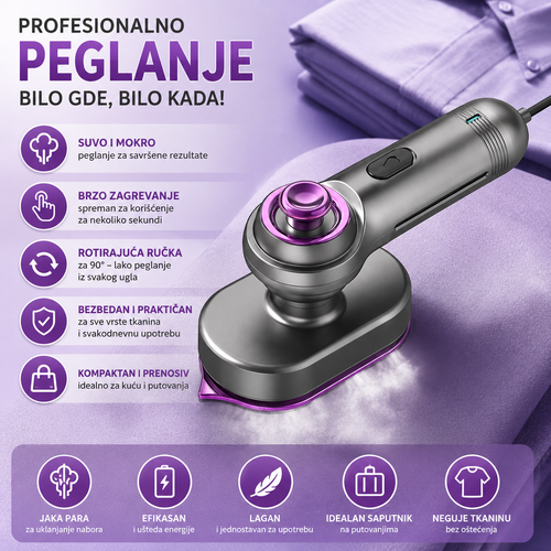 ANTOLE mini pegla na paru – prenosiva ručna pegla sa rotacijom od 180° za suvo i mokro peglanje