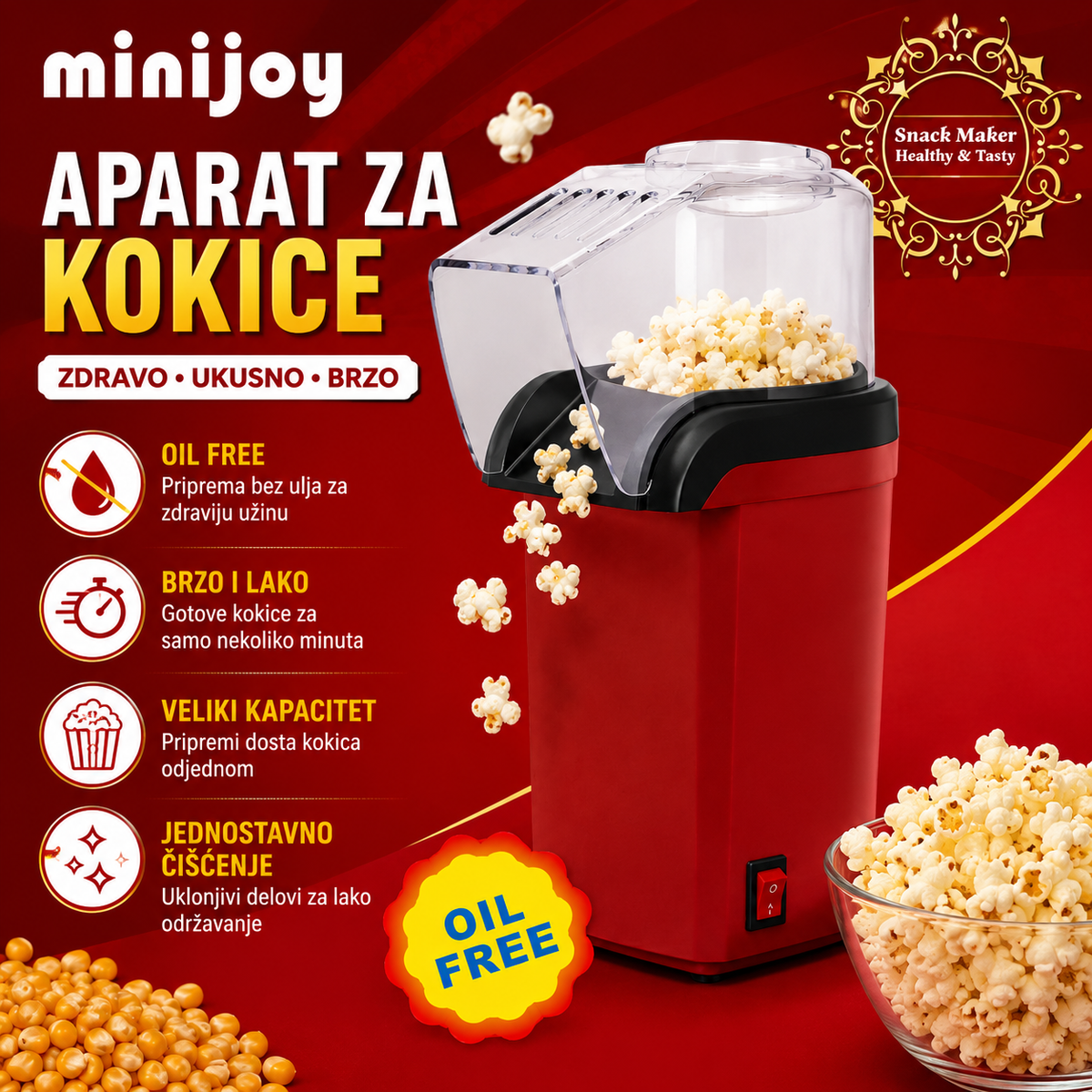 Aparat za kokice na vruć vazduh – 1200 W