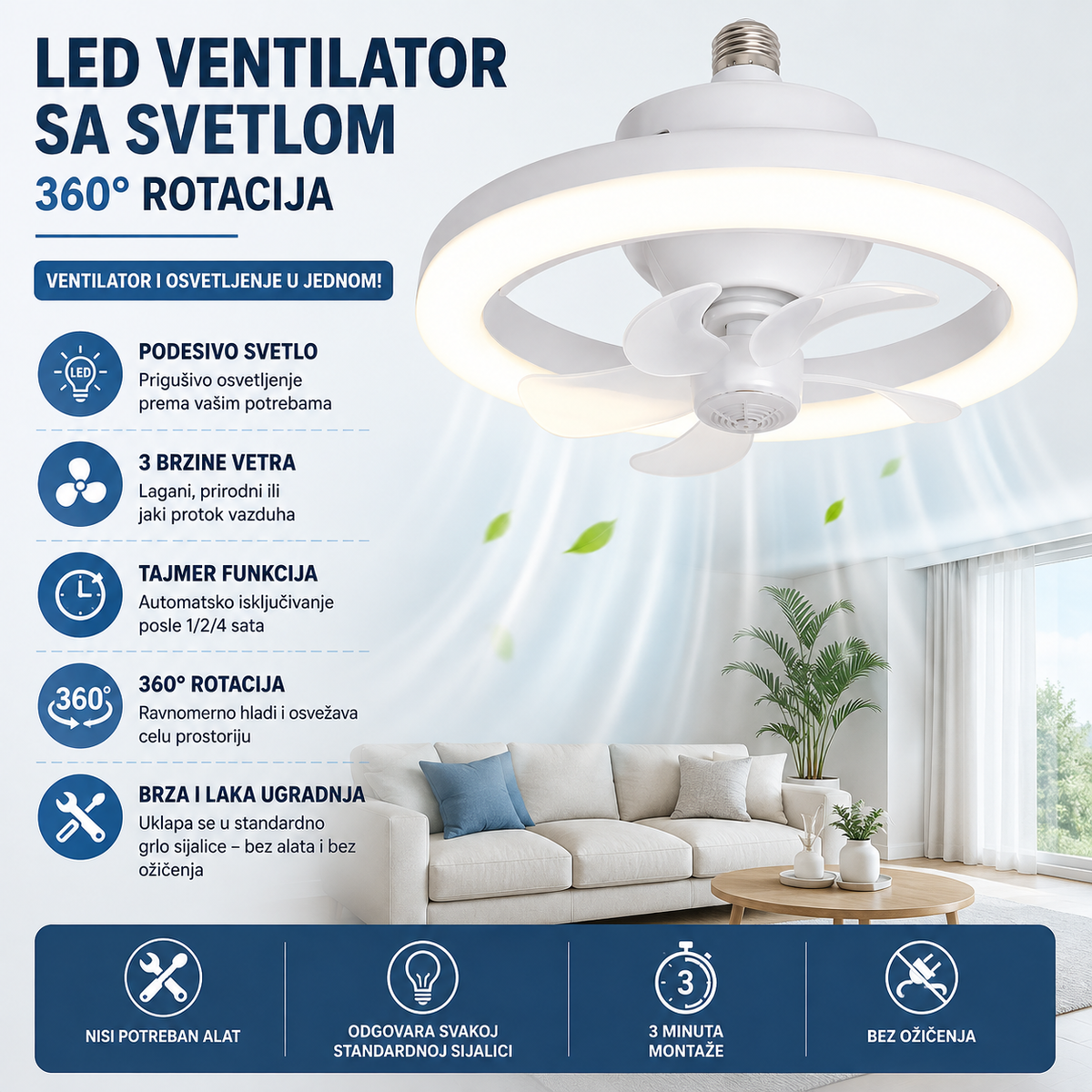 Plafonski ventilator sa svetlom