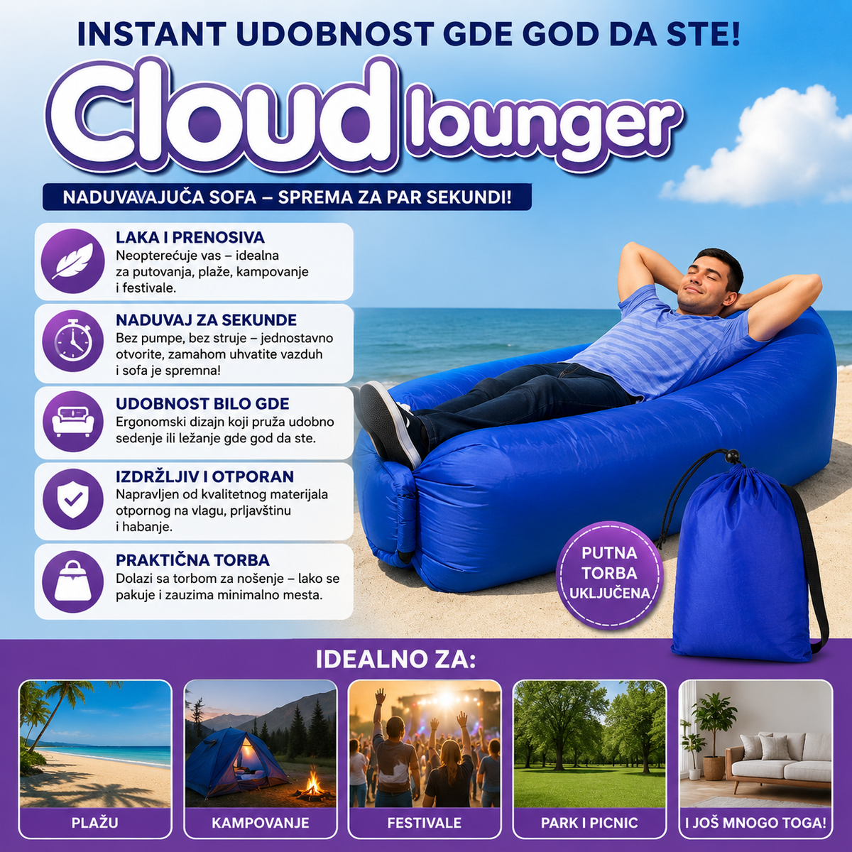 Fotelja / sofa na naduvavanje – plava