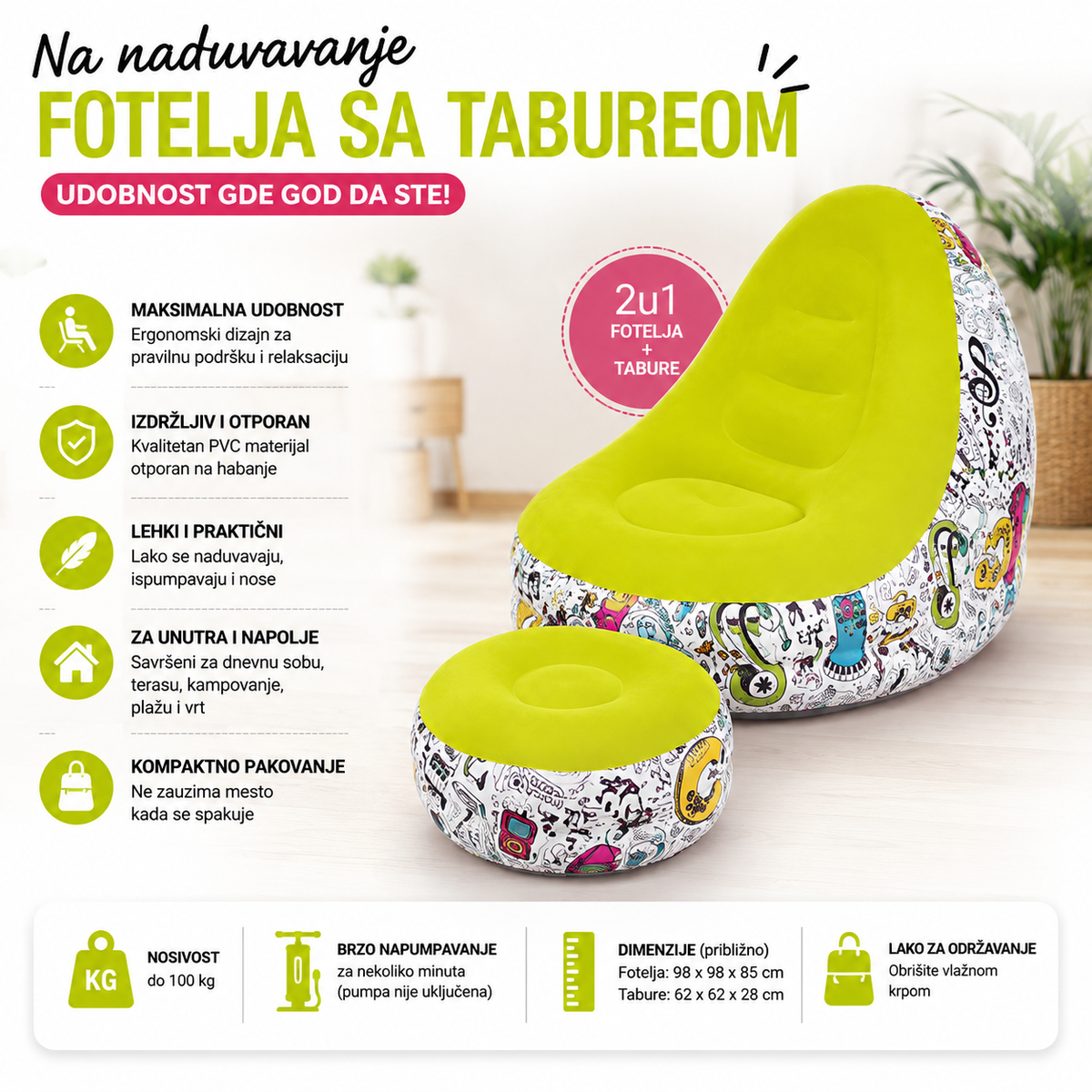 Fotelja na naduvavanje 30 × 24 × 12 cm – K2665