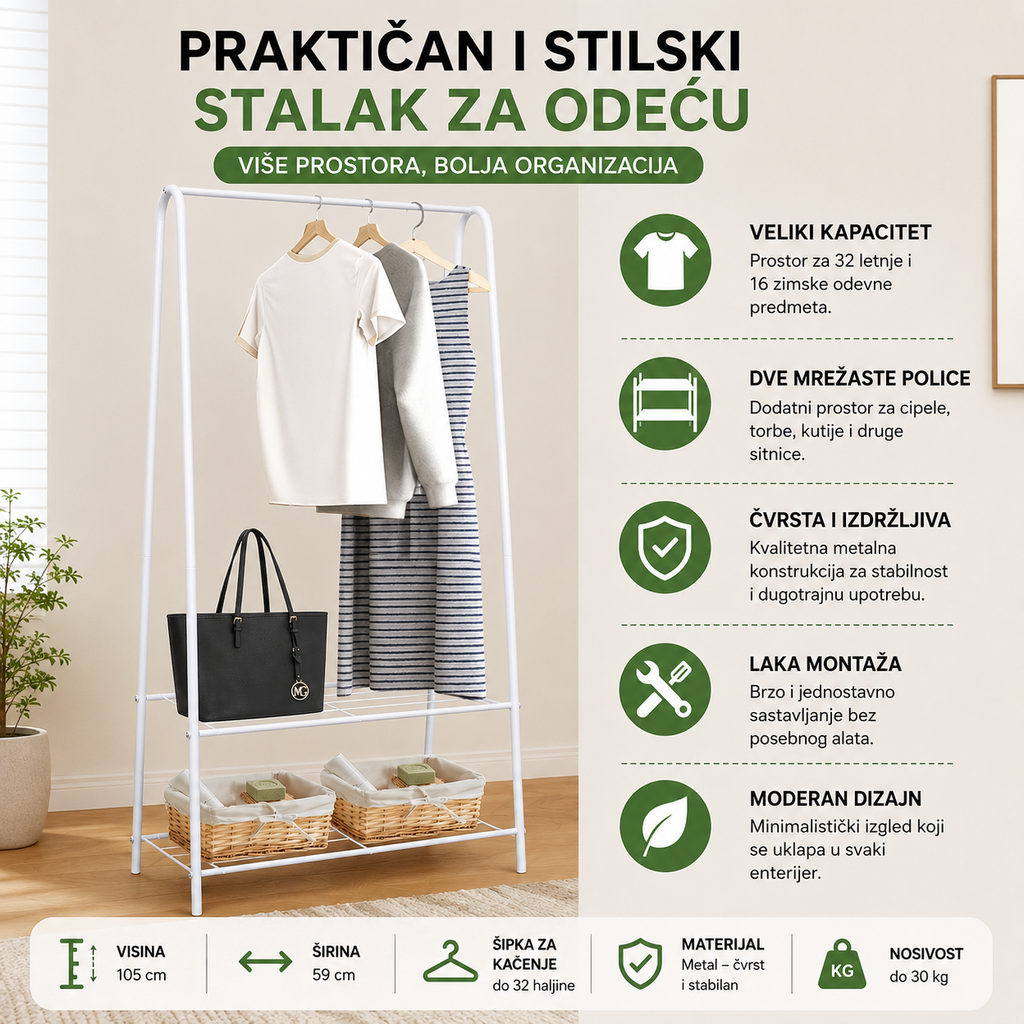 HOFLERA stalak za garderobu sa policama – 150 cm
