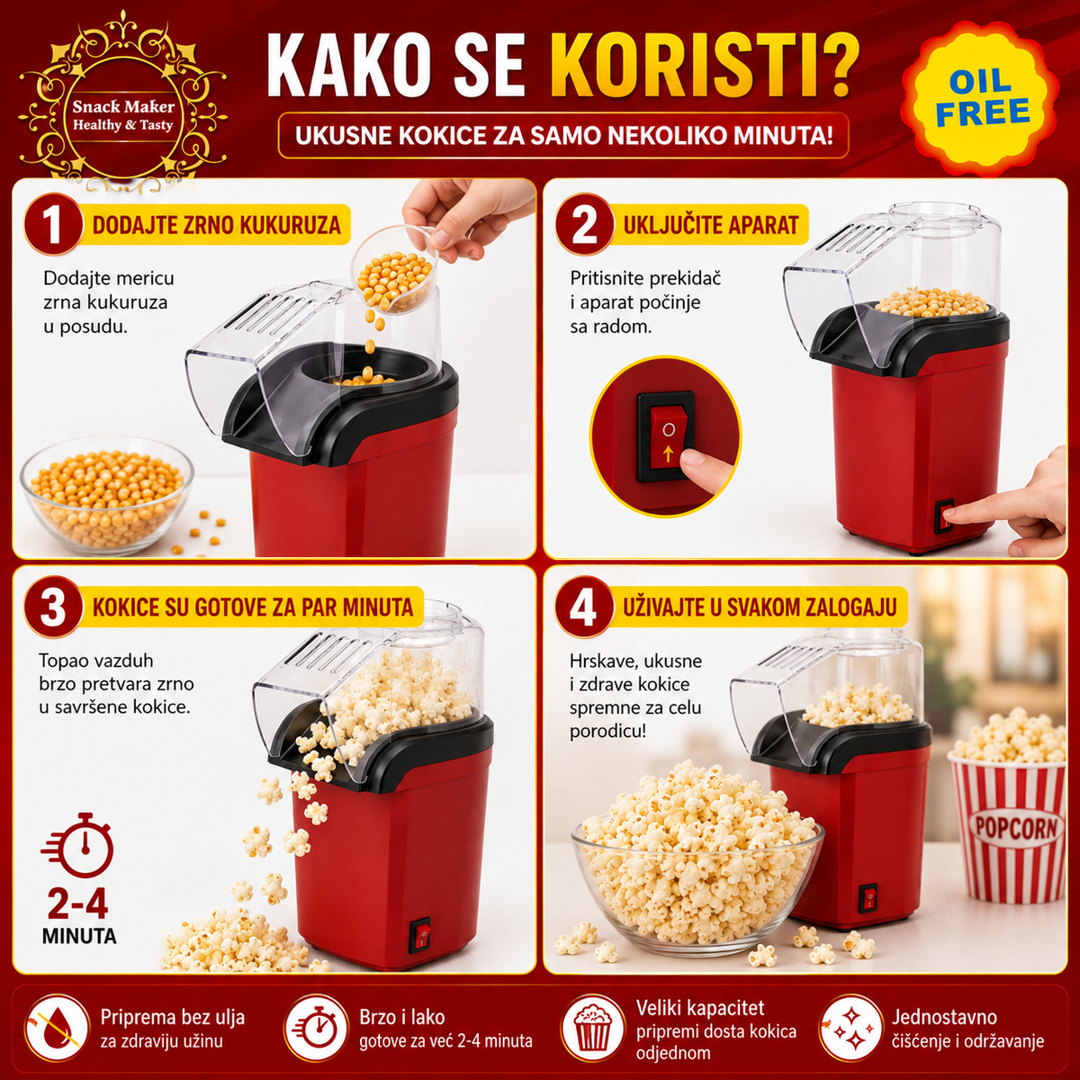 Aparat za kokice na vruć vazduh – 1200 W