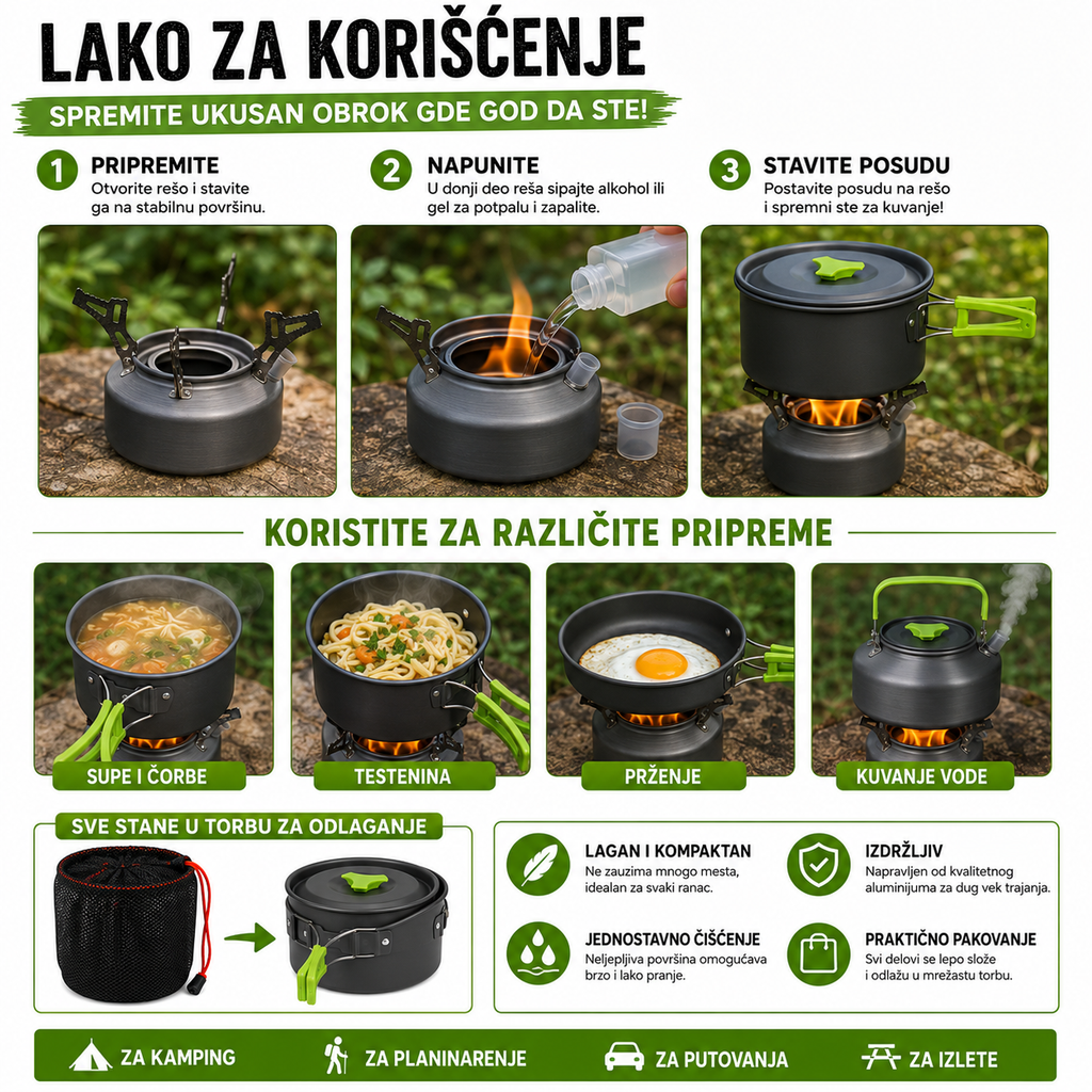 Hoquare kamperski set posuđa 6u1 za 2–3 osobe