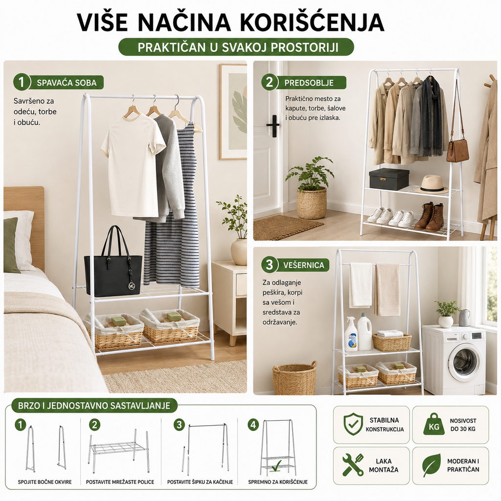 HOFLERA stalak za garderobu sa policama – 150 cm