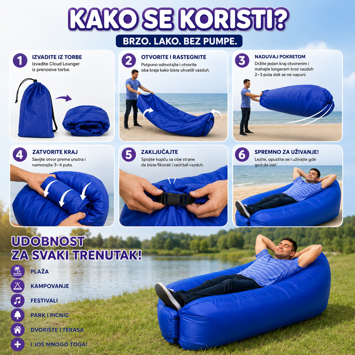 Fotelja / sofa na naduvavanje – plava