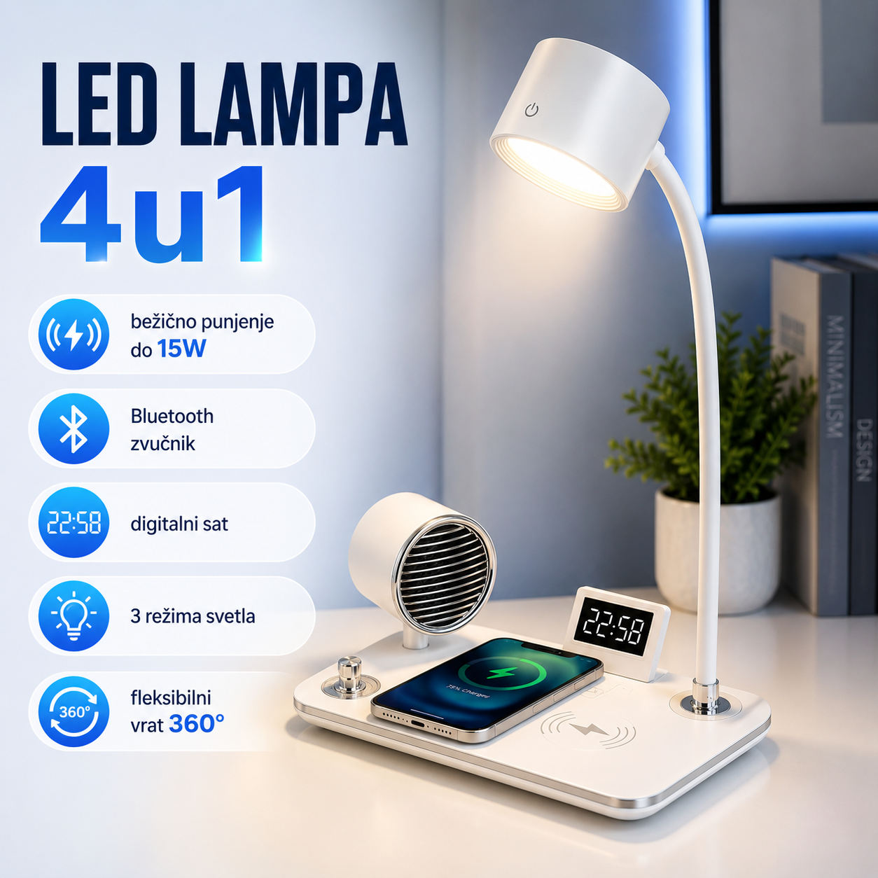 Multifunkcionalna LED stona lampa 4u1 MD1772
