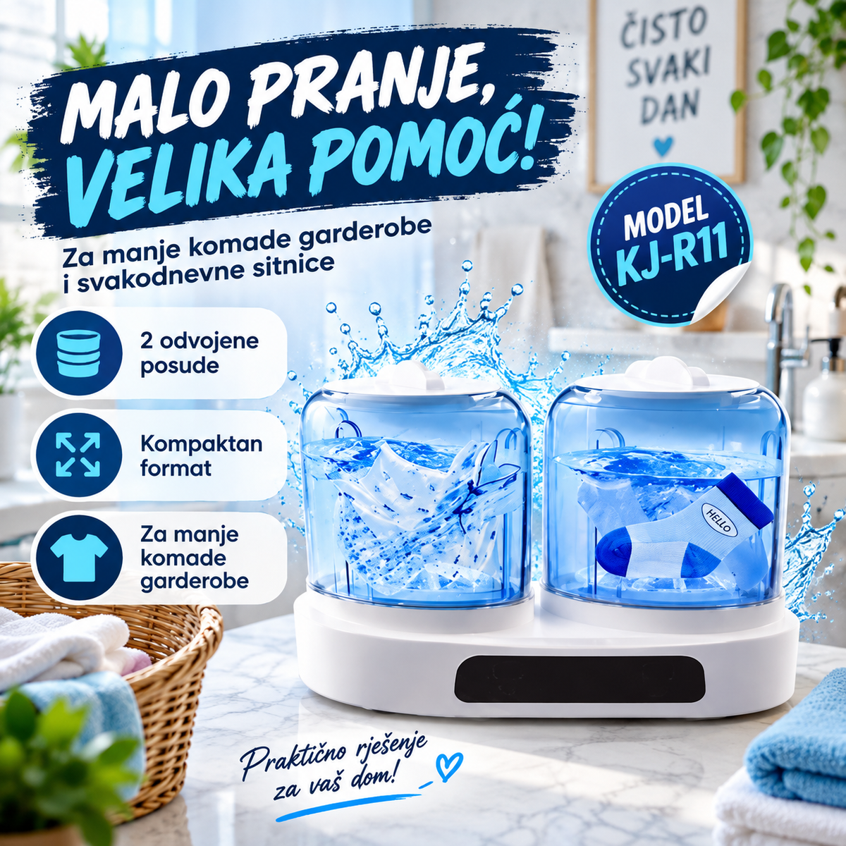 KJ-R11 mini dvokomorna mašina za pranje – Twin Tub Washing Cup