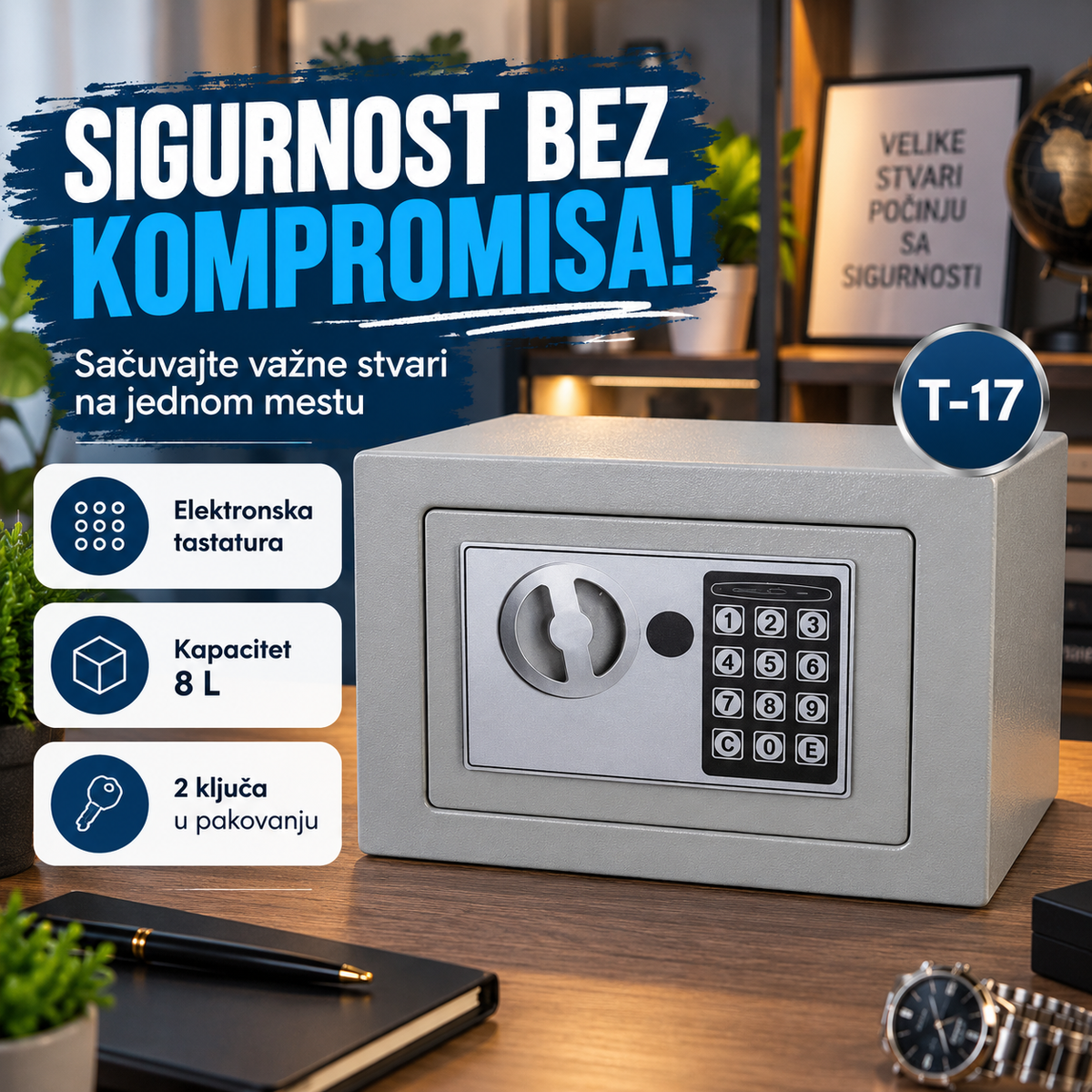 T-17 digitalni elektronski sef sa šifrom – 8L